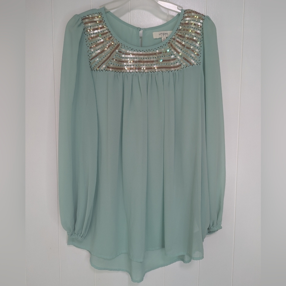 Umgee Mint Green Blouse with Sequin Detail